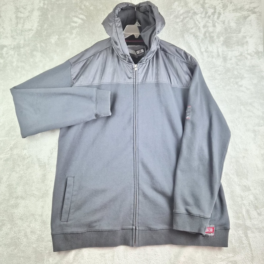 Ocean & Earth Jacket Men 2XT‎ Black Fleece Hoodie Full Zip Nylon Yoke Surf Skate